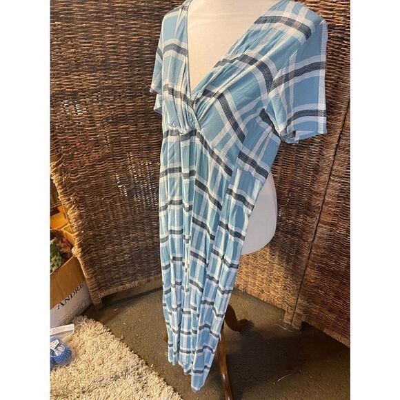 Wild Fable Blue Checkered 100% Rayon Short Sleeve Jumpsuit S-EUC - Picture 3 of 11